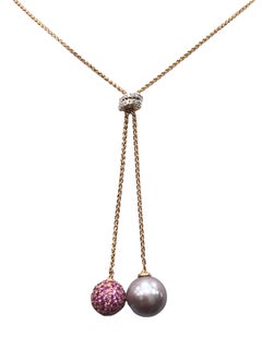 18K Rose Gold Diamond Sapphire Pearl Adjustable Necklace