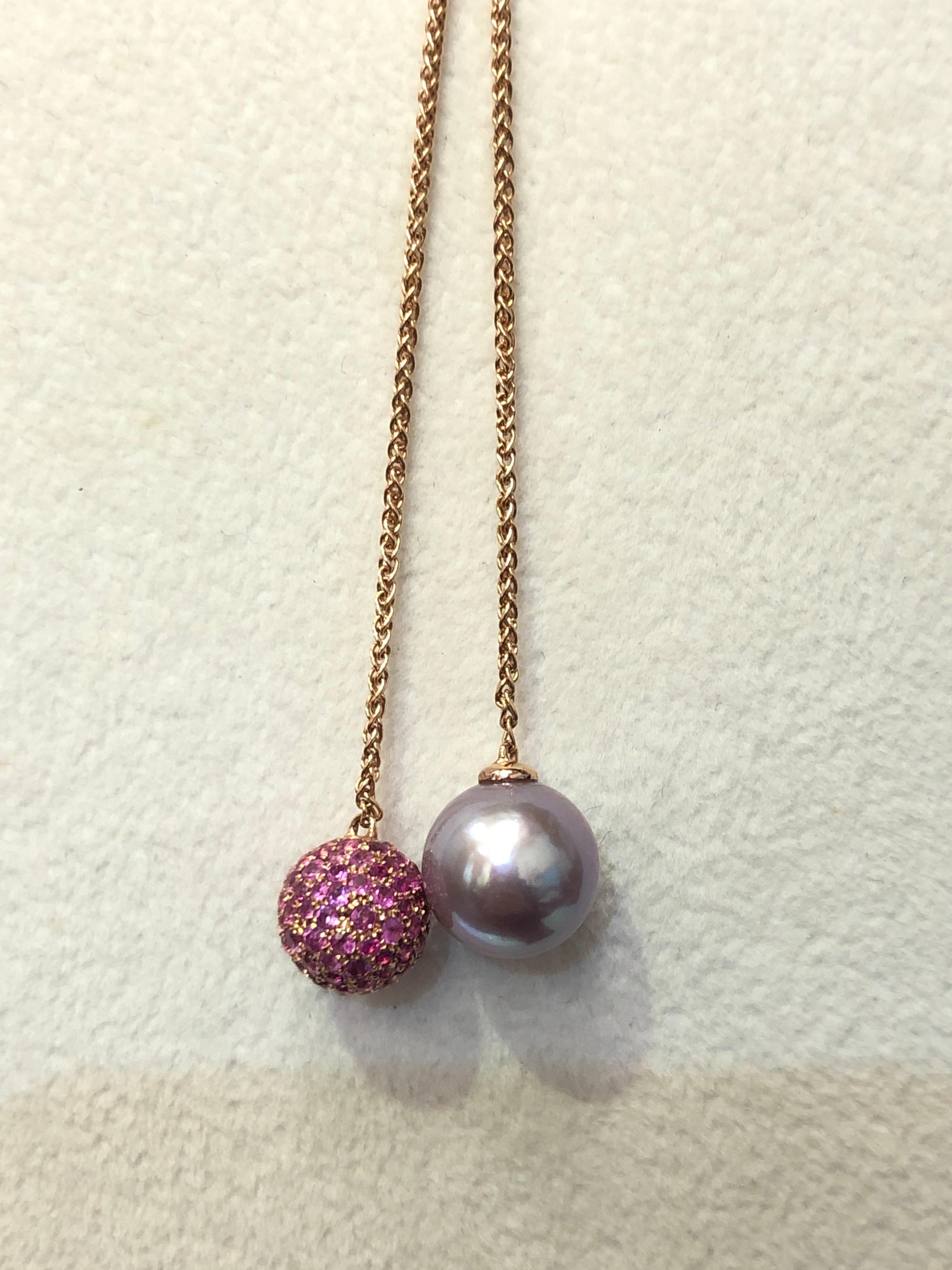 18K Rose Gold Diamond Sapphire Pearl Adjustable Necklace In New Condition For Sale In Central, HK