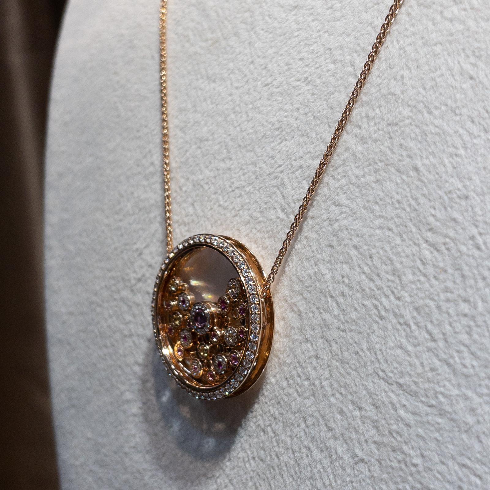 Brilliant Cut 18K Rose Gold Diamond Sapphire Shell Necklace For Sale