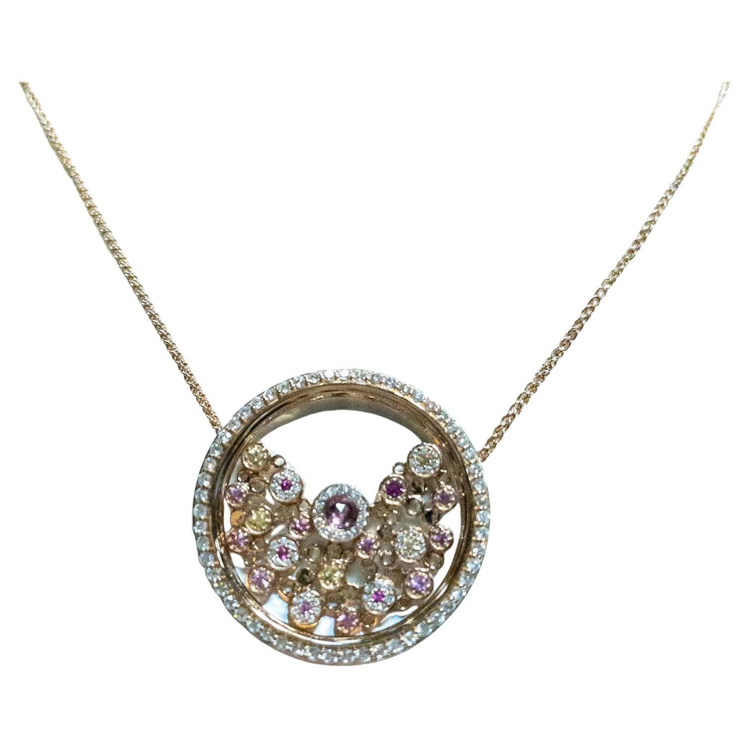 18K Rose Gold Diamond Sapphire Shell Necklace For Sale