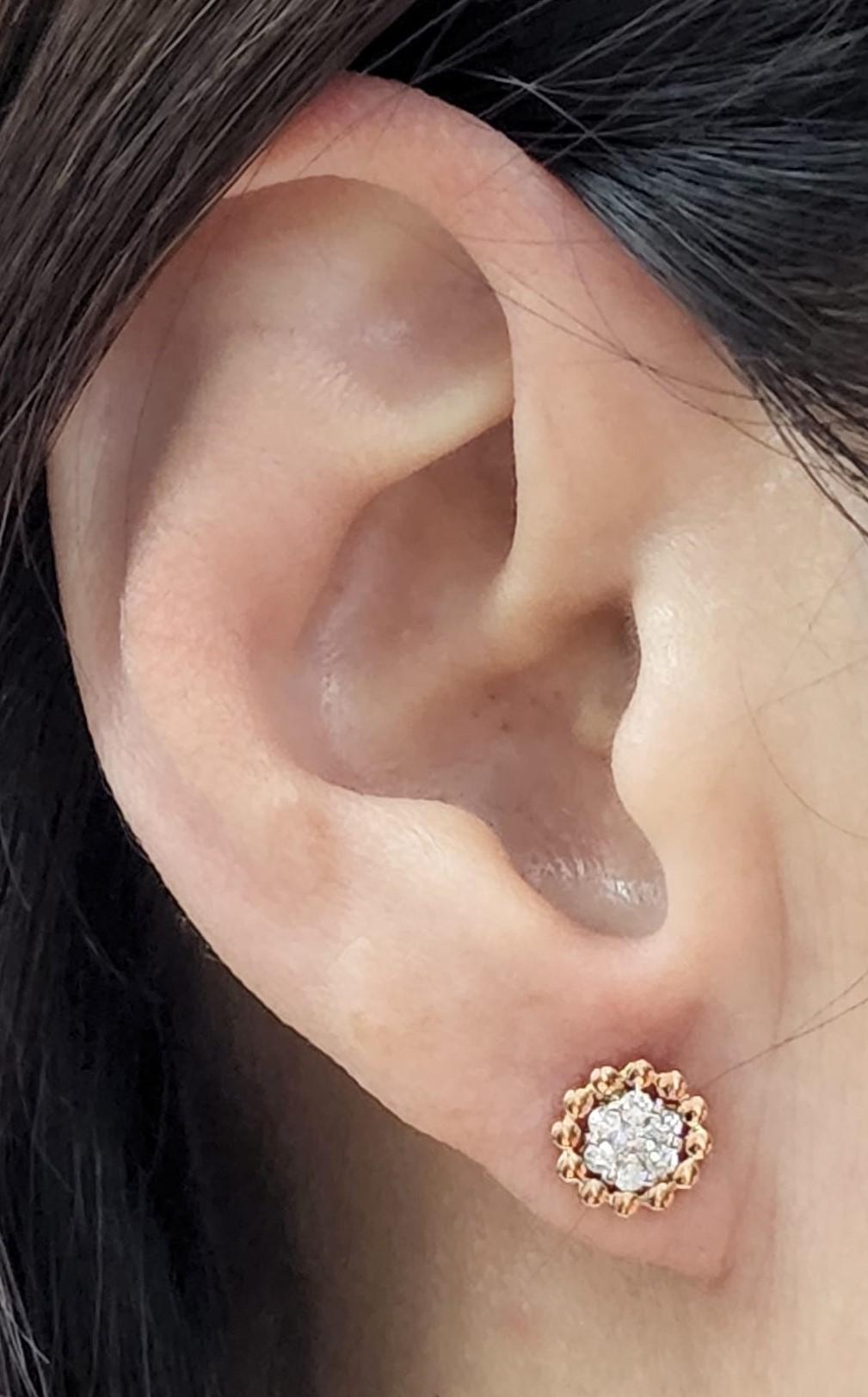 Women's 18K Rose Gold Diamond Stud Earring For Sale