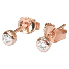 18k Rose Gold Diamond Stud Earrings Bezel Diamond Stud Diamond Dot Earrings