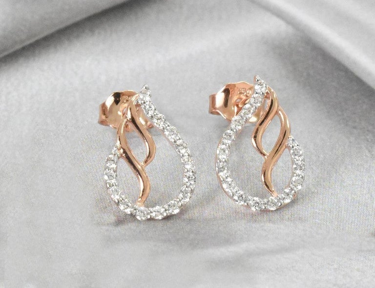 Round Cut 18k Gold Diamond Stud Earrings Bridal Earrings Fine Gold Diamond Earrings For Sale