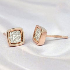 18k Gold Diamond Stud Earrings Cushion Shape Studs Minimal Diamond Studs