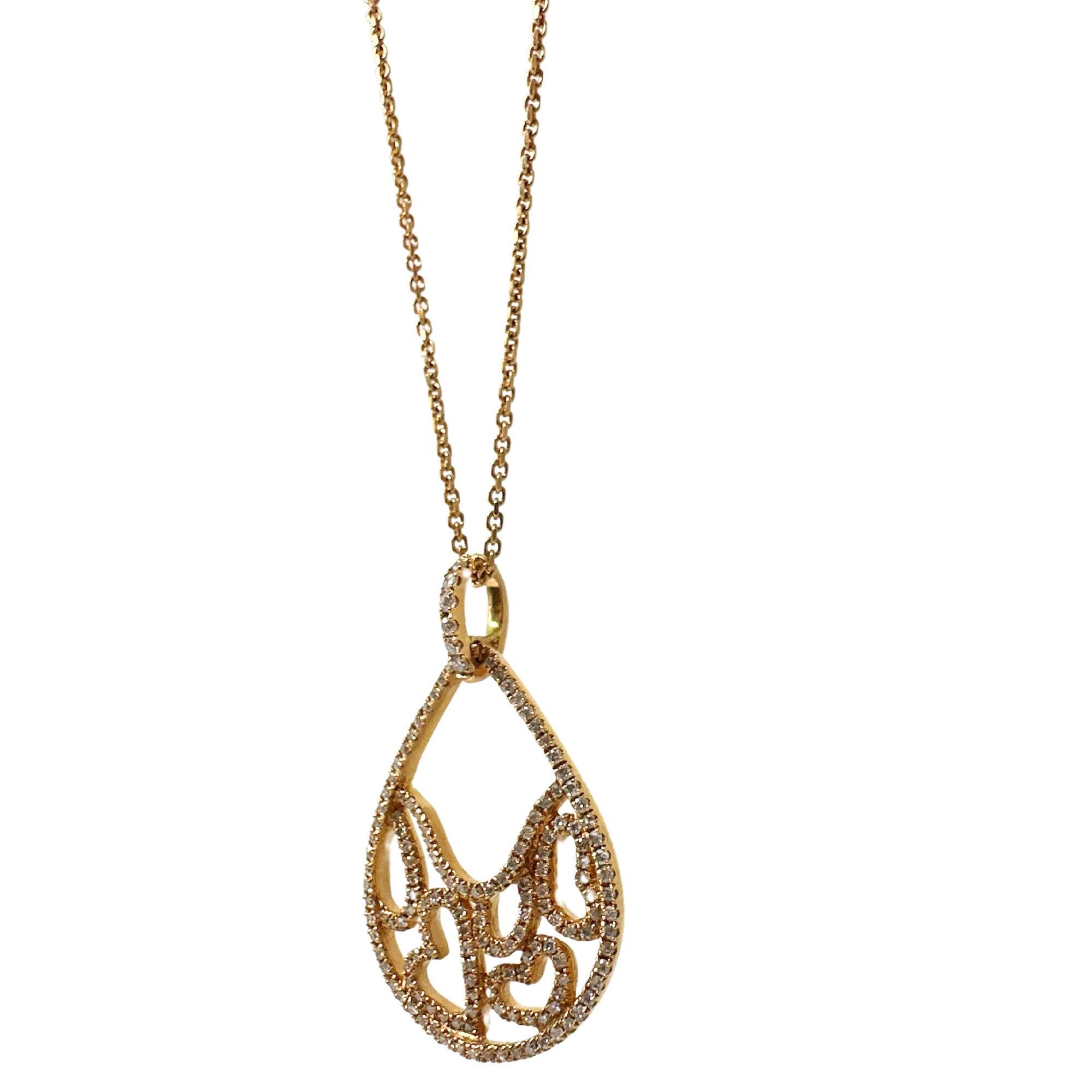 Taglio rotondo Collana con ciondolo a forma di cuore con diamante in oro rosa 18K in vendita