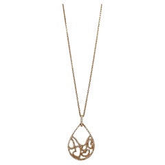 18K Rose Gold Diamond Tear Drop Heart Pendant Necklace