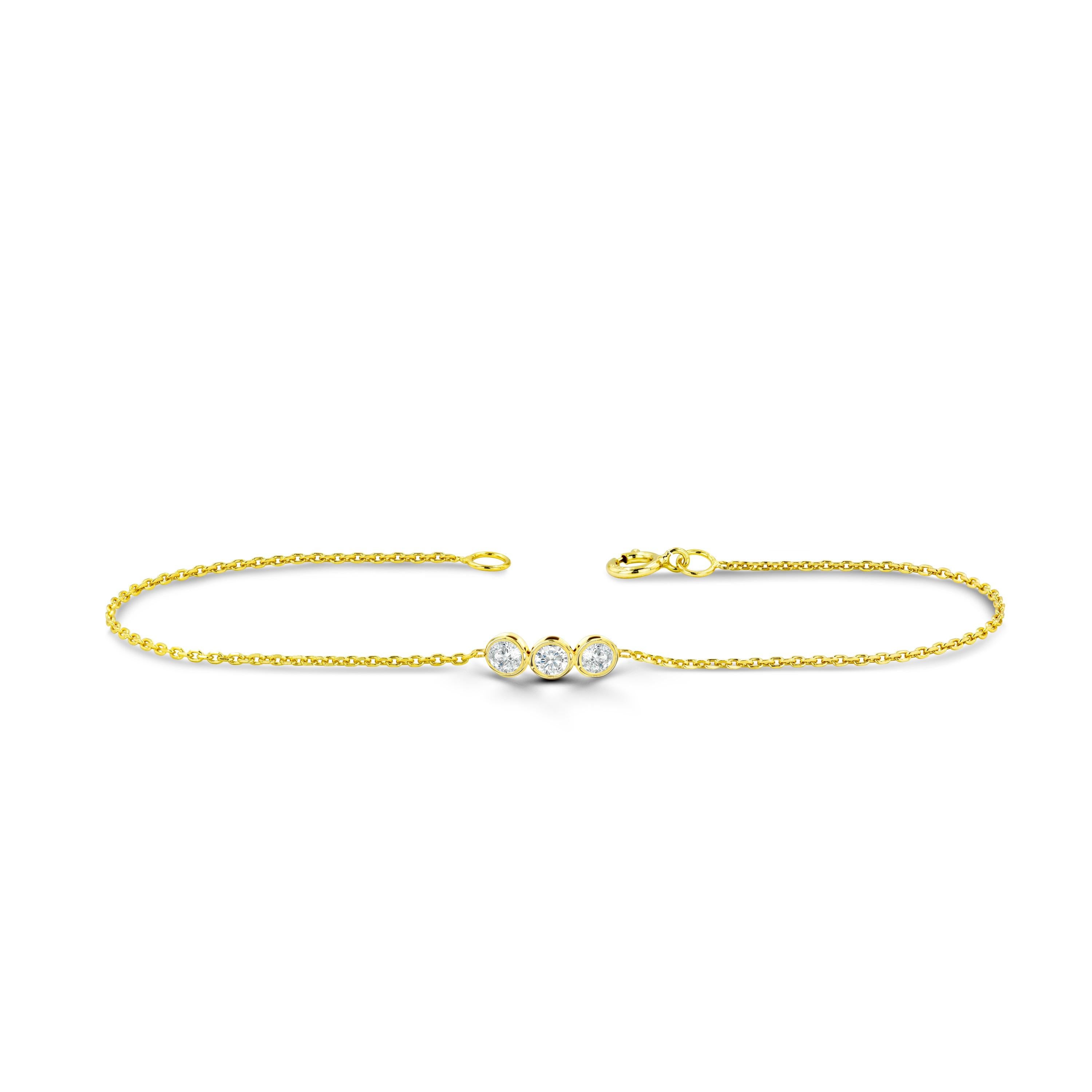 Modern 18k Gold Diamond Trio Bracelet Bezel Set Diamond Dainty Bracelet For Sale
