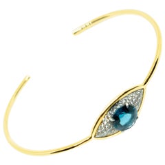 18 Karat Rose Gold, Diamonds and Blue Topaz Evil-Eye Bracelet