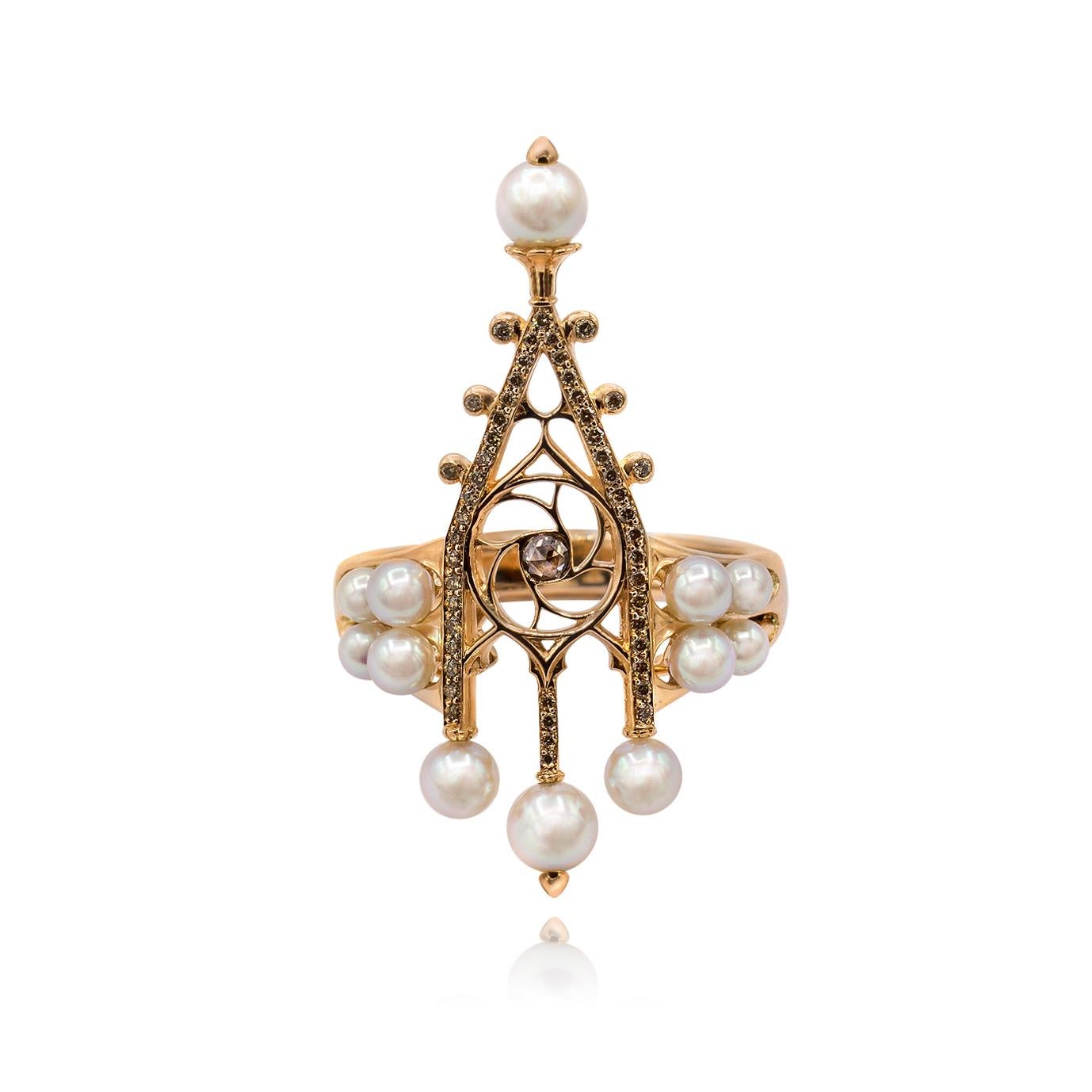 Brown Diamonds 0.17 cts - Baby Pink Akoya Pearls 12 pcs 2.55 cts (from 2.5 up to 4.5mm)                                                            

The Glass Pinnacle Ring takes it's inspiration from the Gothic architecture of the Milan Cathedral.
