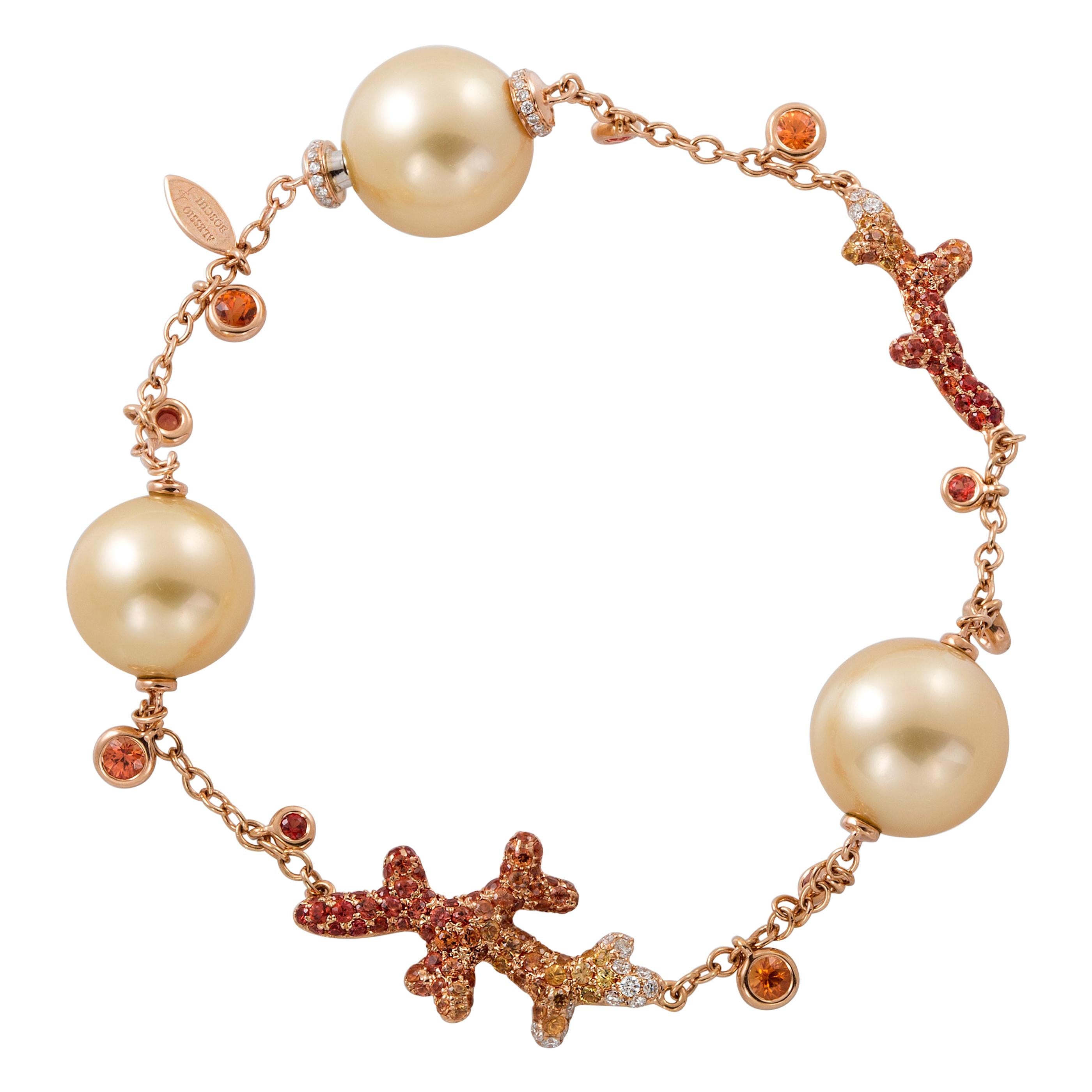 Bracelet en or rose 18 carats, diamants, saphirs et perles d'or