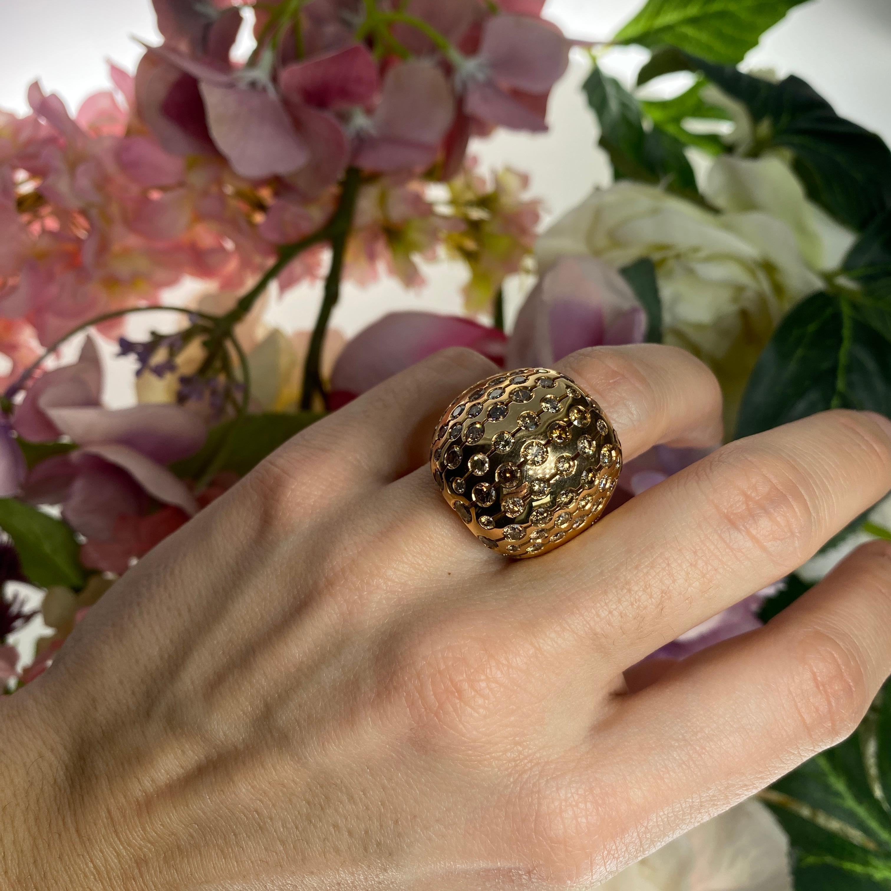 Bague Dome en or rose 18K avec diamants Brown en vente 6