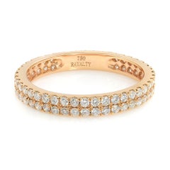 18K Rose Gold Double Row Scoop Micro Pave Round Diamond Eternity Band 0.61cts