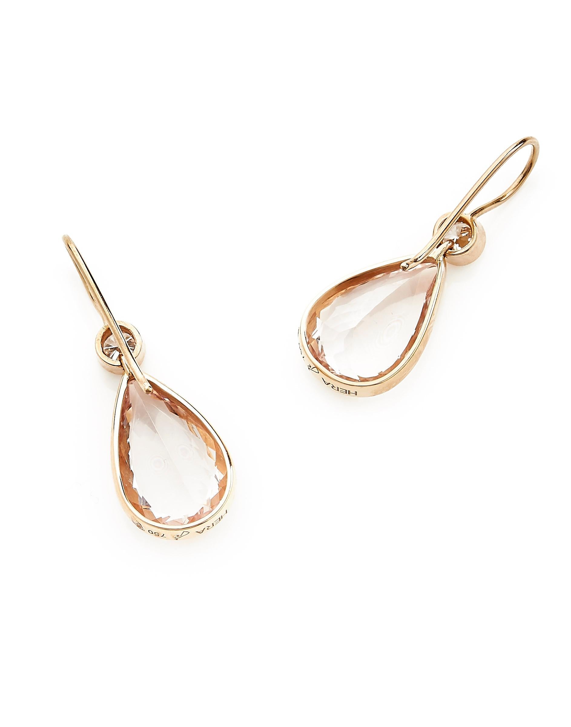 18 Karat Rose Gold Drop Earrings Set with 10.11 Carat Morganites and Diamonds In New Condition In Paris, FR