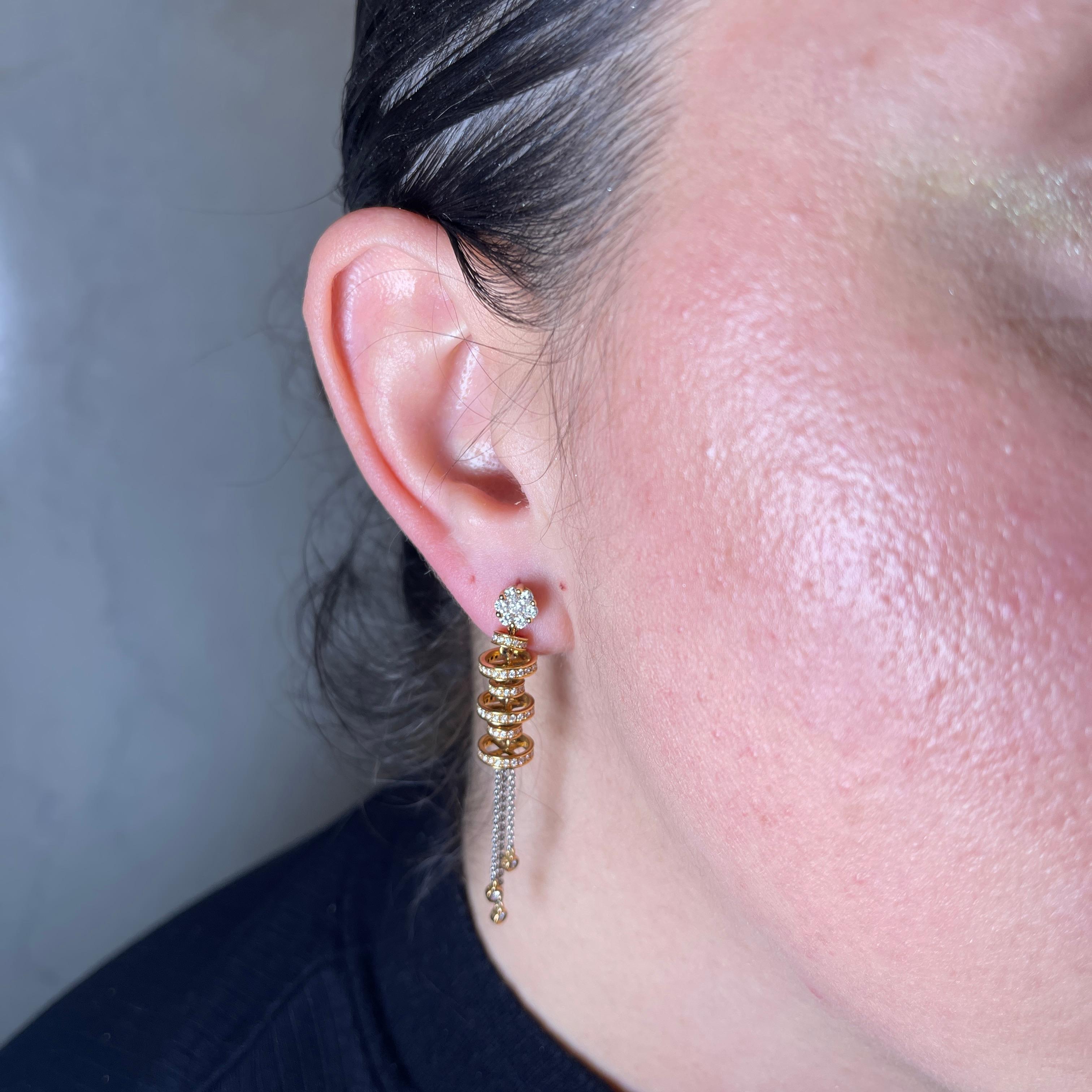 Women's or Men's 18K Rose Gold Drop Earrings with Diamonds For Sale