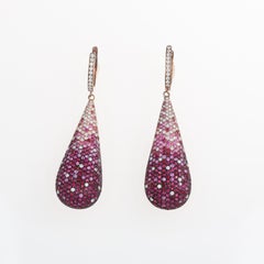 18K Rose Gold Drop Earrings with Diamonds, Pink Sapphires, and Rubies