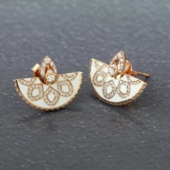 18k Rose Gold Earring in Fan Shape with Ceramic Inlay and VS Diamonds