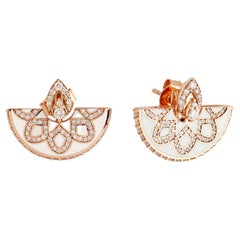 18k Rose Gold Earring in Fan Shape with Ceramic Inlay and VS Diamonds