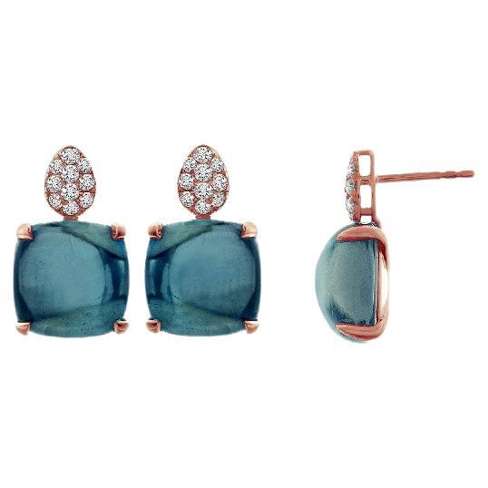 18K Rose Gold Earrings with Diamonds and Topaz For Sale