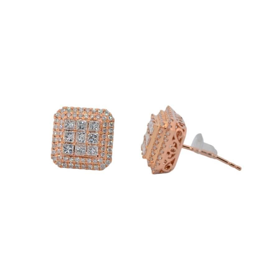 Brilliant Cut 18K Rose Gold Earrings With Diamonds