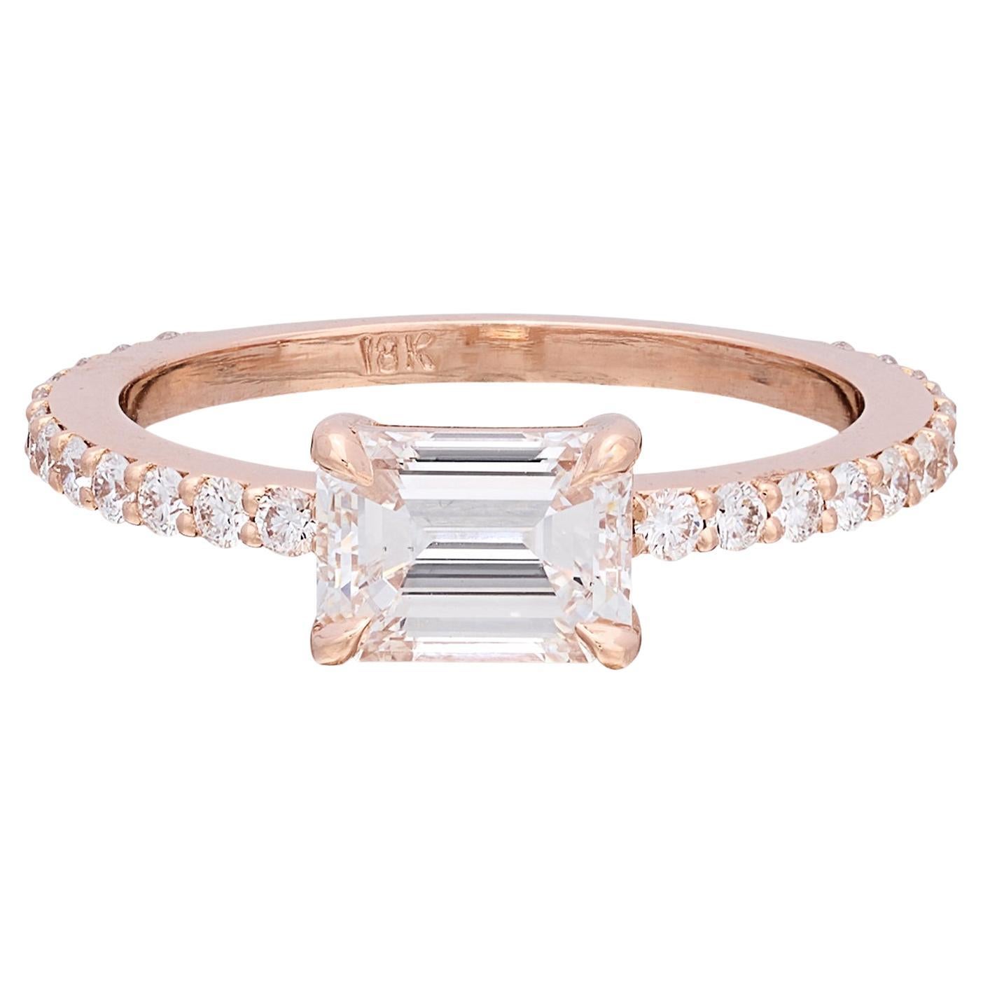 18k Rose Gold East/West GIA Emerald Cut Diamond Ring