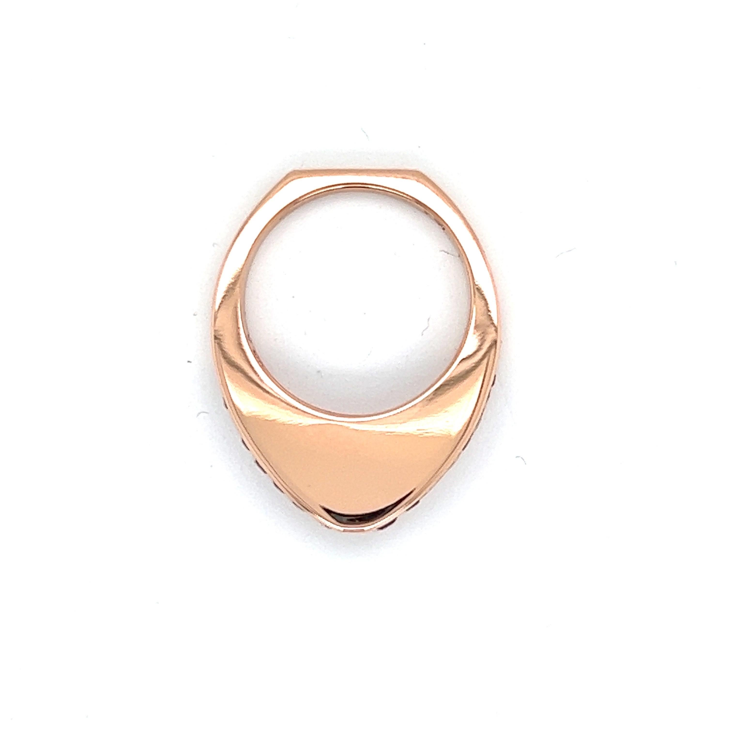 Baguette Cut 18k Rose Gold Egg Ring with Ruby Baguettes Approx. 1.7 tct For Sale