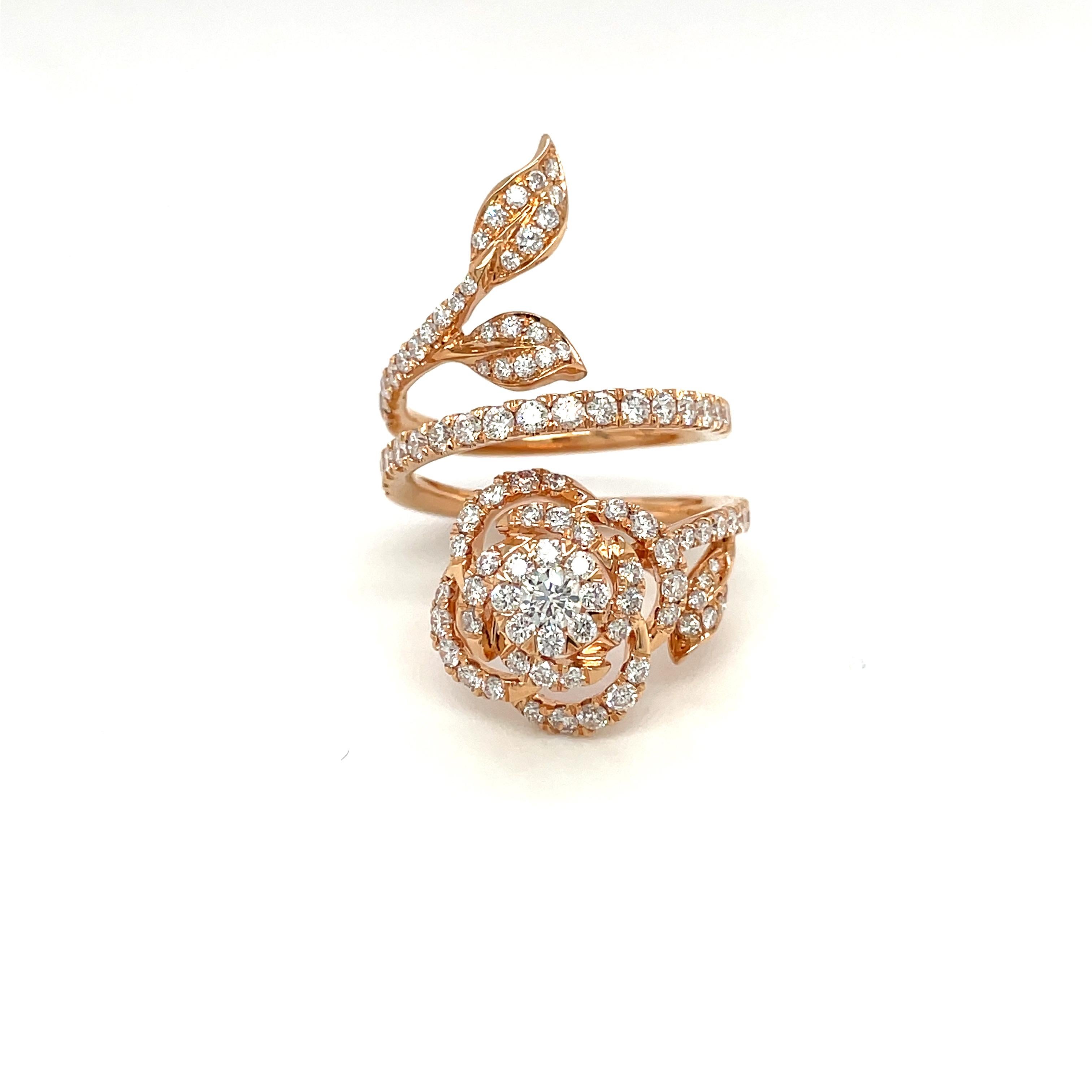 18K Rose Gold Elongated Flower Diamond Ring Totaling 1.71ct In New Condition For Sale In New York, US