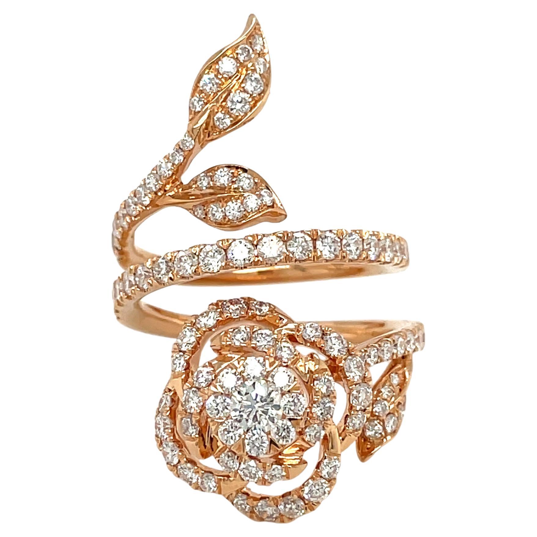 18K Rose Gold Elongated Flower Diamond Ring Totaling 1.71ct For Sale