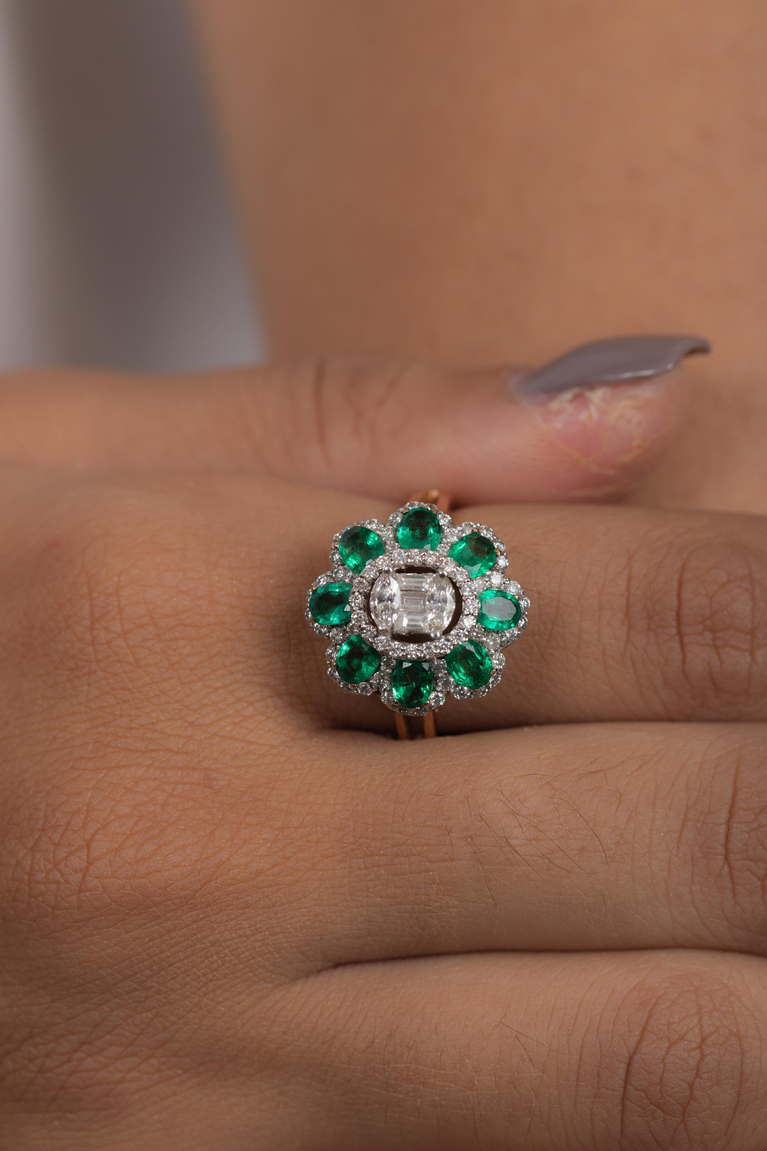 For Sale:  Glamorous Solid 18K Rose Gold Diamond and Emerald Cocktail Ring  3