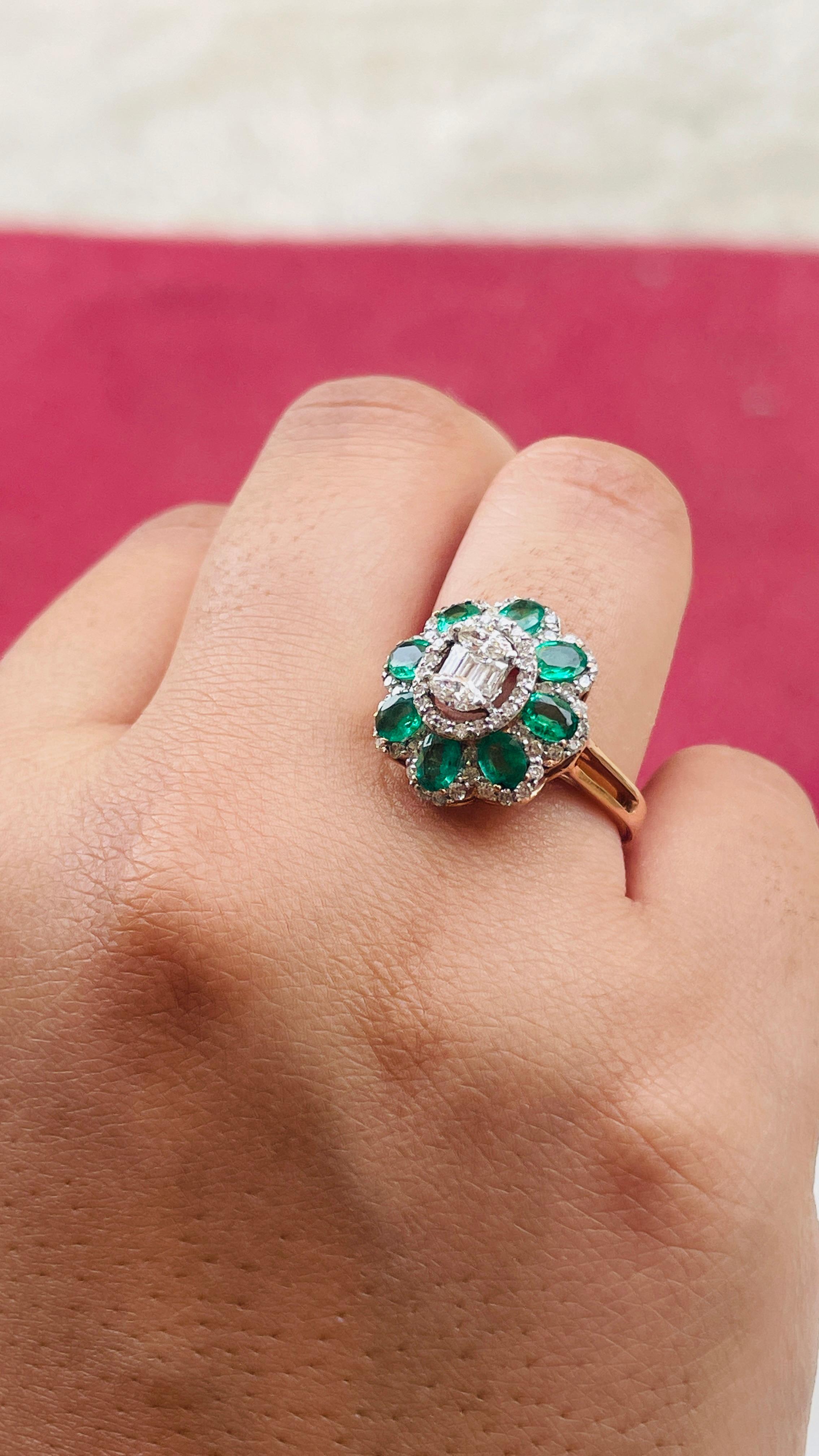For Sale:  Glamorous Solid 18K Rose Gold Diamond and Emerald Cocktail Ring  4