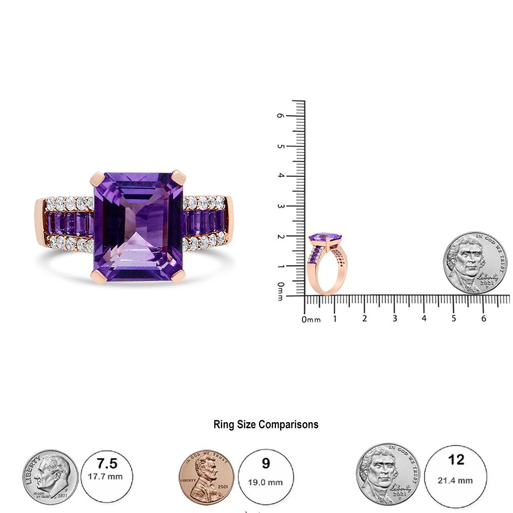 18K Rose Gold Emerald Cut Purple Quartz & 1/4 Carat Diamond Accent Cocktail Ring In New Condition In New York, NY