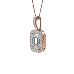 18 Karat Rose Gold Emerald Halo Diamond Pendant '3/4 Carat'
