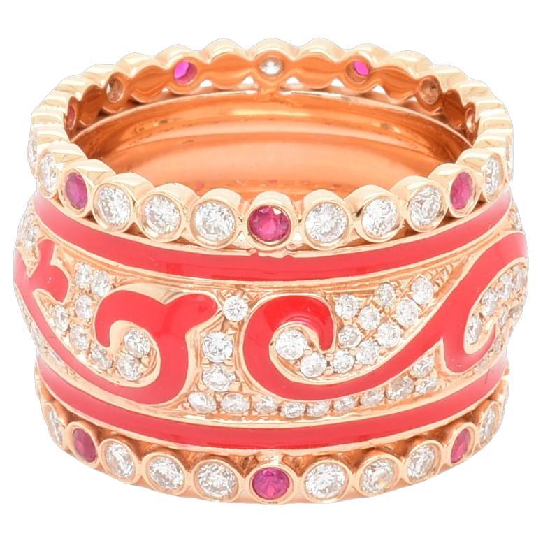 18k Rose Gold & Enamel Band with 1.60 Carat Diamond & 0.28 Carat Ruby For Sale