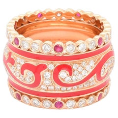 18k Rose Gold & Enamel Band with 1.60 Carat Diamond & 0.28 Carat Ruby