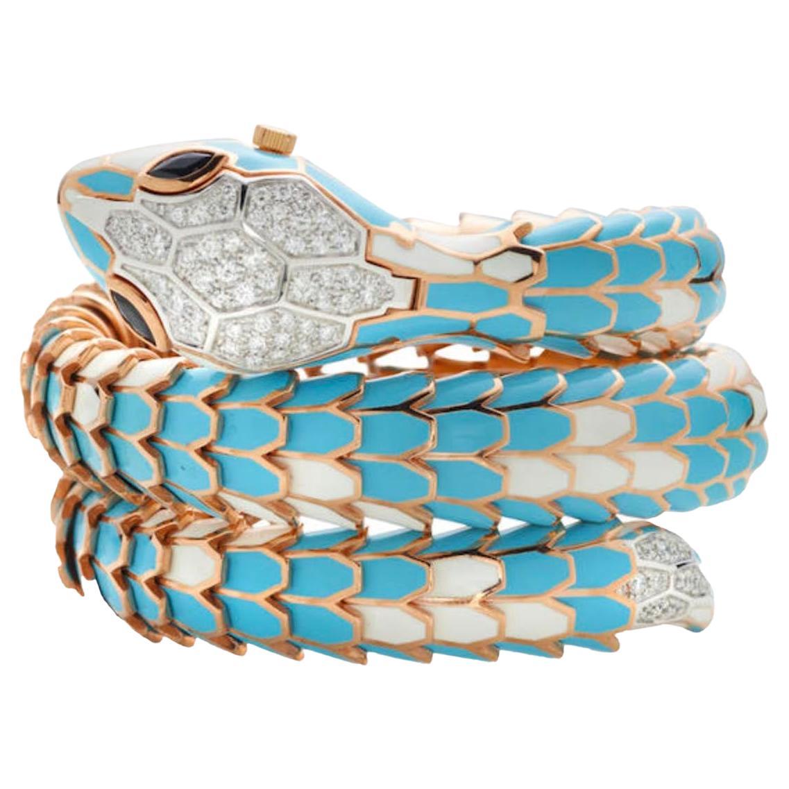 Armband aus 18 Karat Roségold mit Emaille, Saphiren und Diamanten