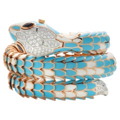18k Rose Gold Enamel Sapphire and Diamond Watch Bracelet
