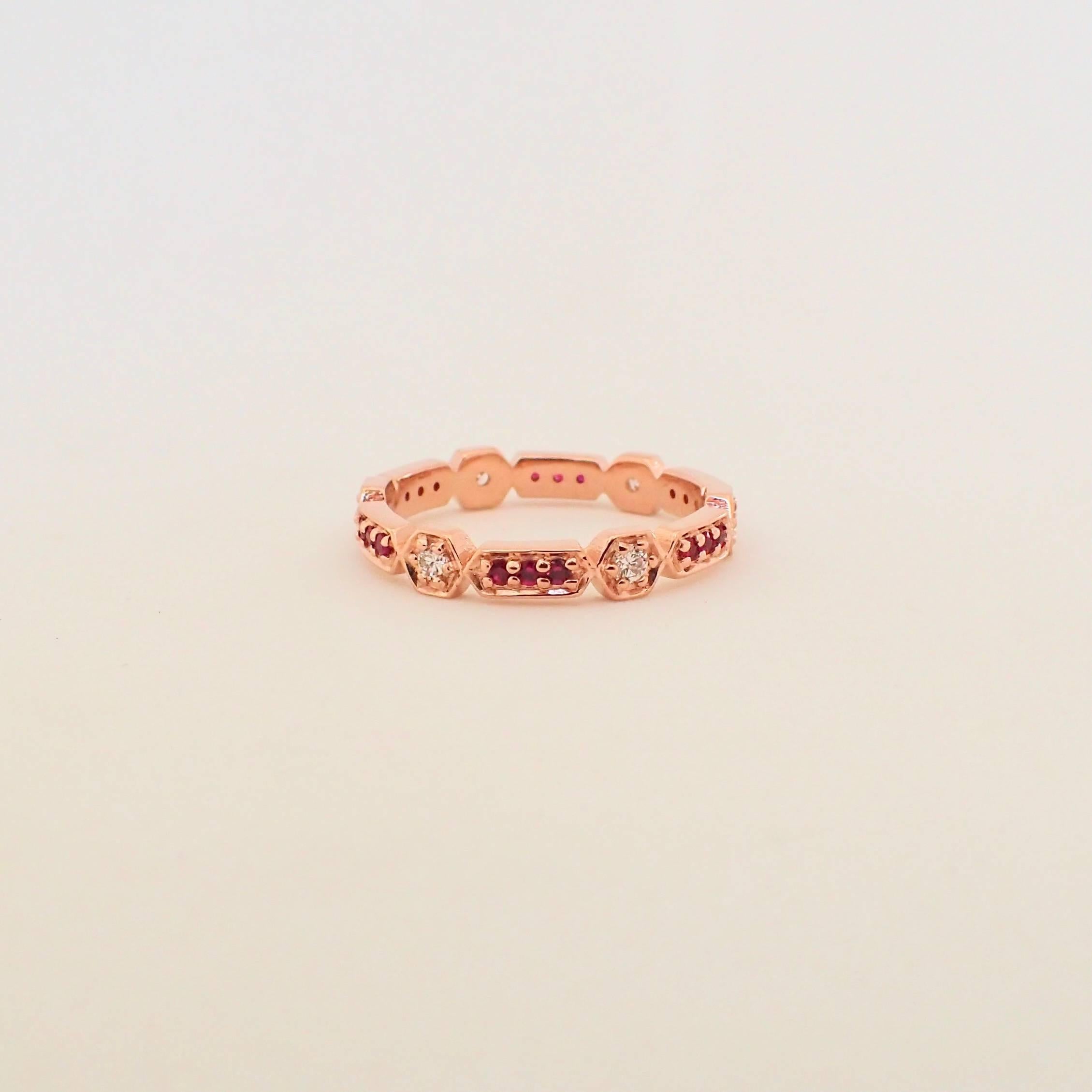 Contemporary 18 Karat Gold Eternity Band with 0.19 Carat of Diamond and 0.20 Carat of Ruby