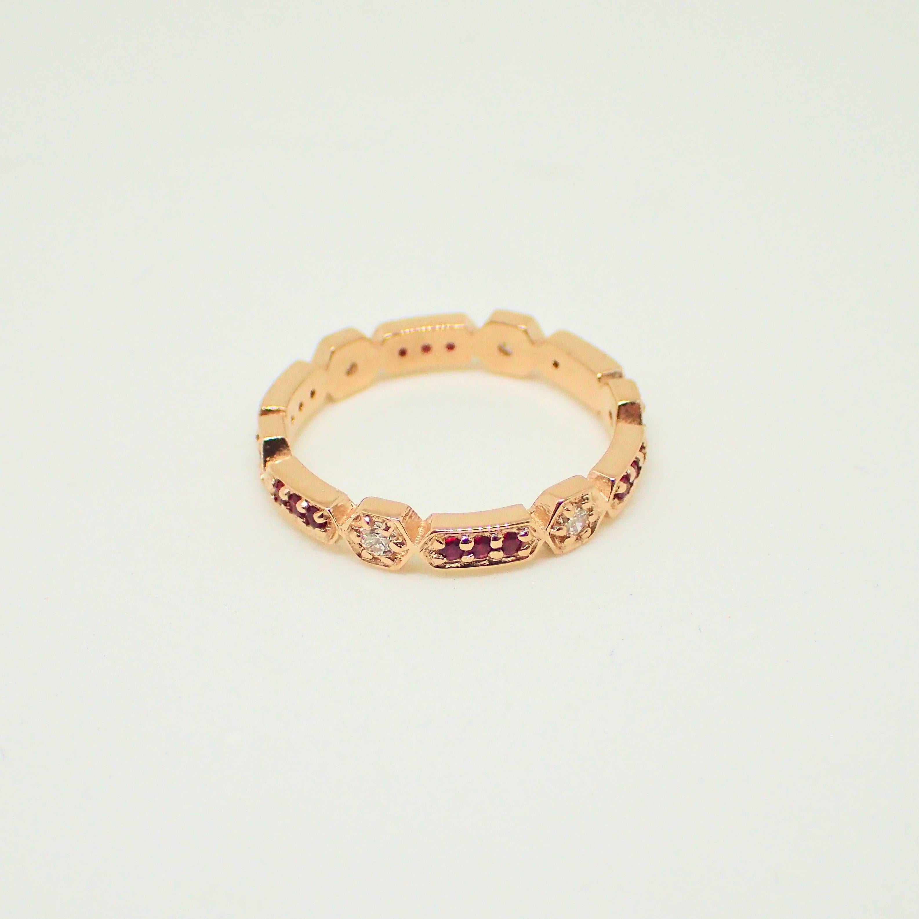 Round Cut 18 Karat Gold Eternity Band with 0.19 Carat of Diamond and 0.20 Carat of Ruby