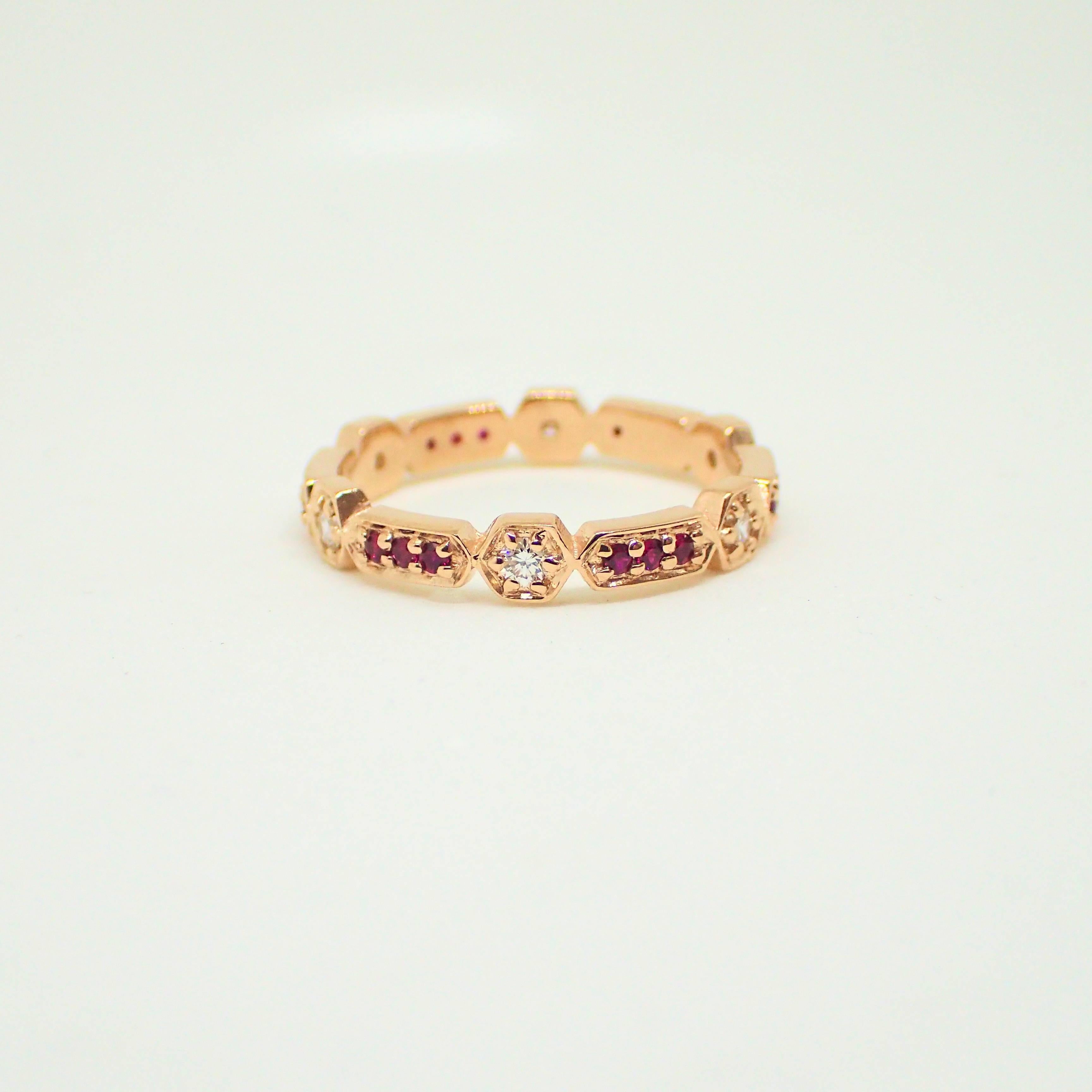 18 Karat Gold Eternity Band with 0.19 Carat of Diamond and 0.20 Carat of Ruby In New Condition In Coral Gables, FL