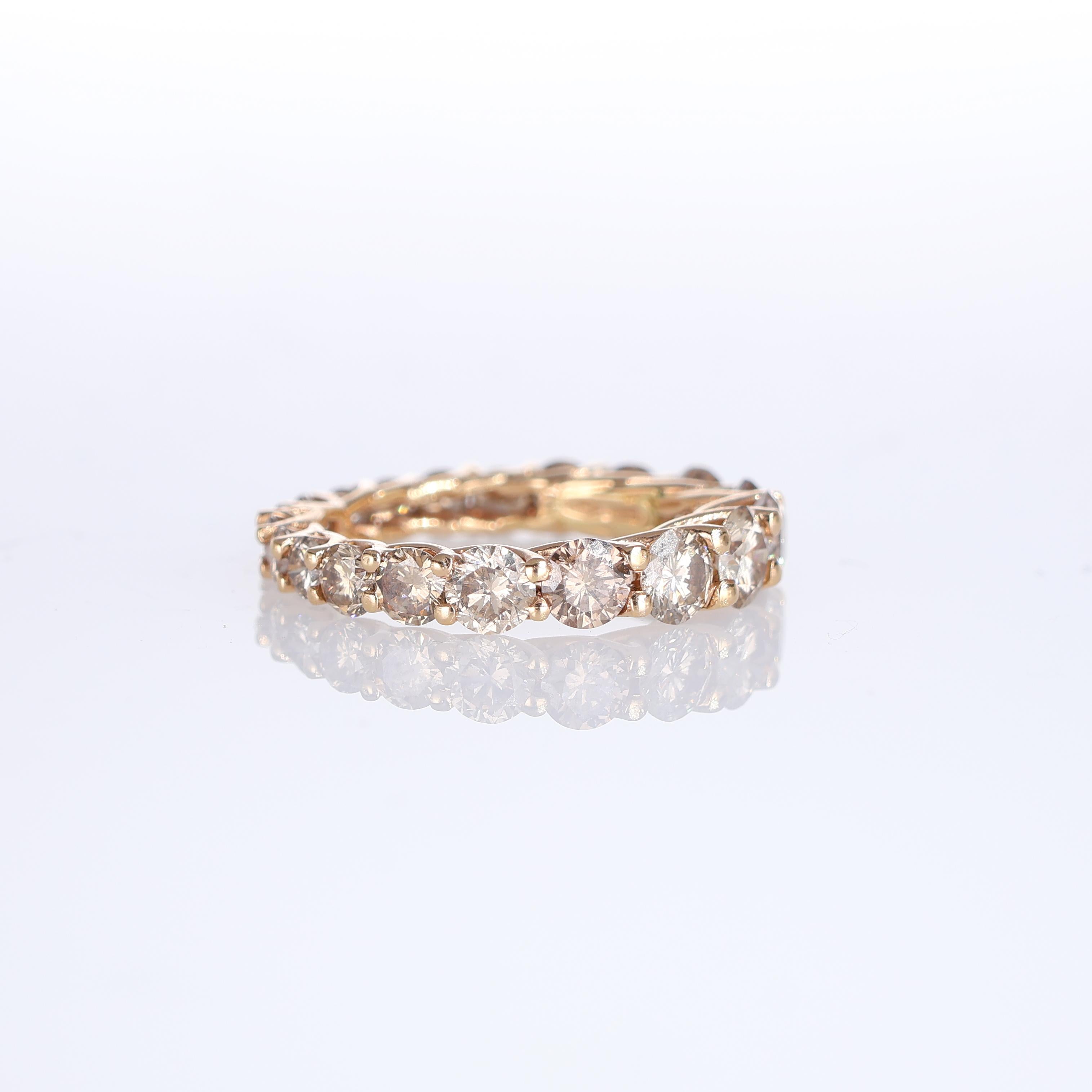 Brilliant Cut 18K Rose Gold Eternity Ring with Brown Diamonds For Sale