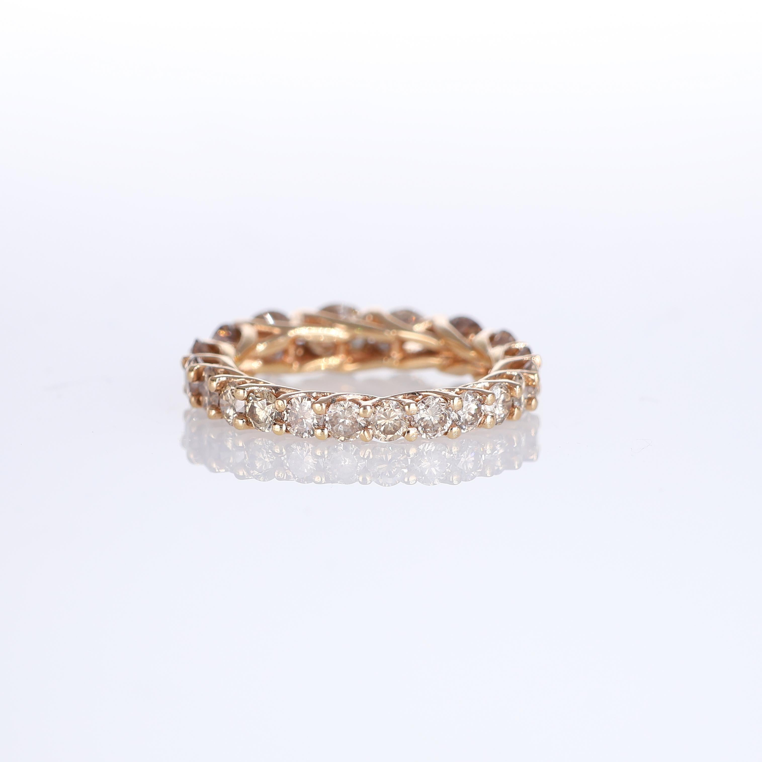 Women's or Men's 18K Rose Gold Eternity Ring with Brown Diamonds For Sale