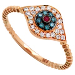 Anello dainty Evil Eye in oro rosa 18k con rubino e diamanti
