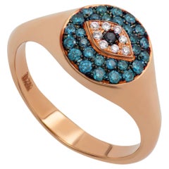 18 Karat Roségold Evil Eye Ring mit blauen und weißen Diamanten 