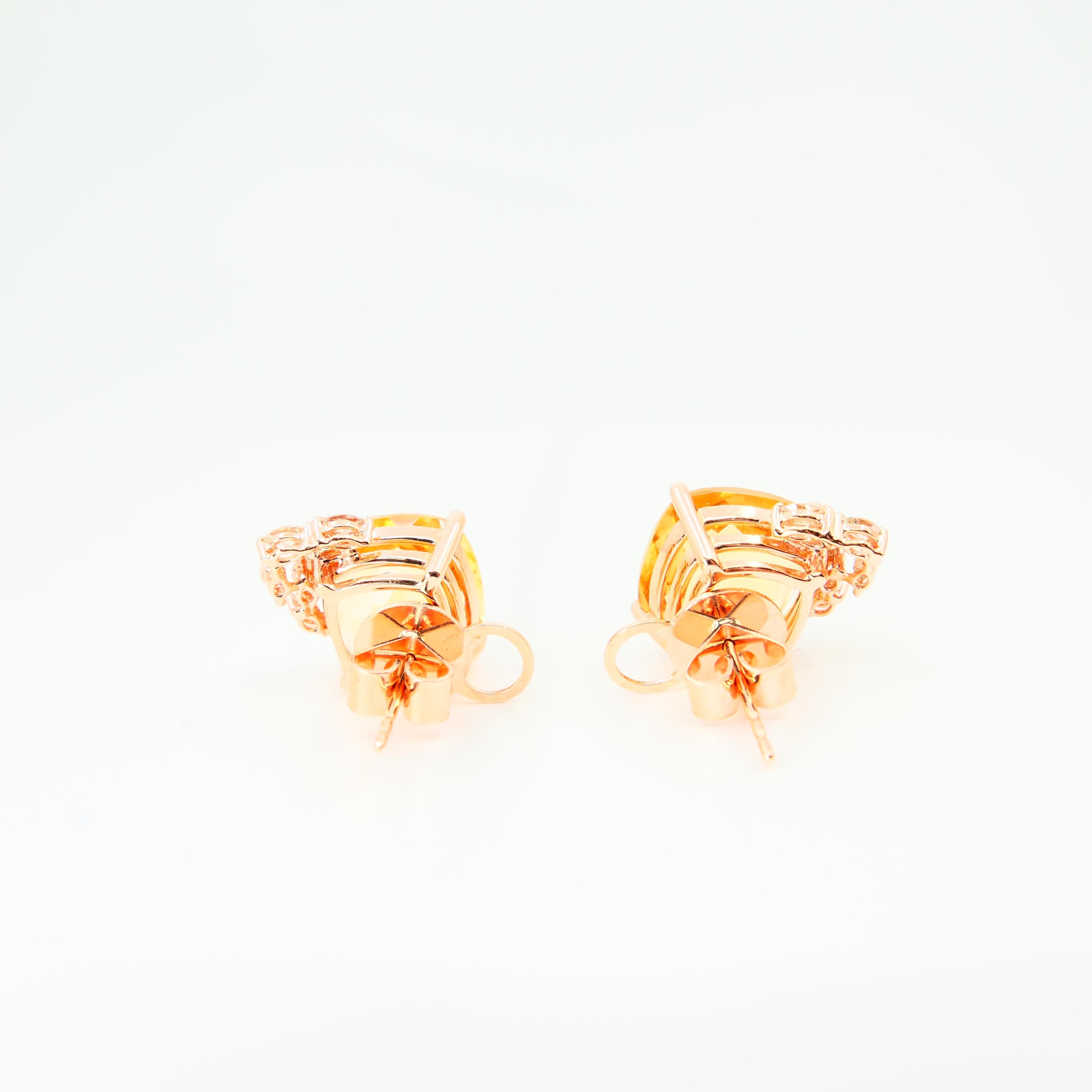 18 Karat Rose Gold Faceted Citrine 13.19 Carat and Diamond Stud Earrings For Sale 4