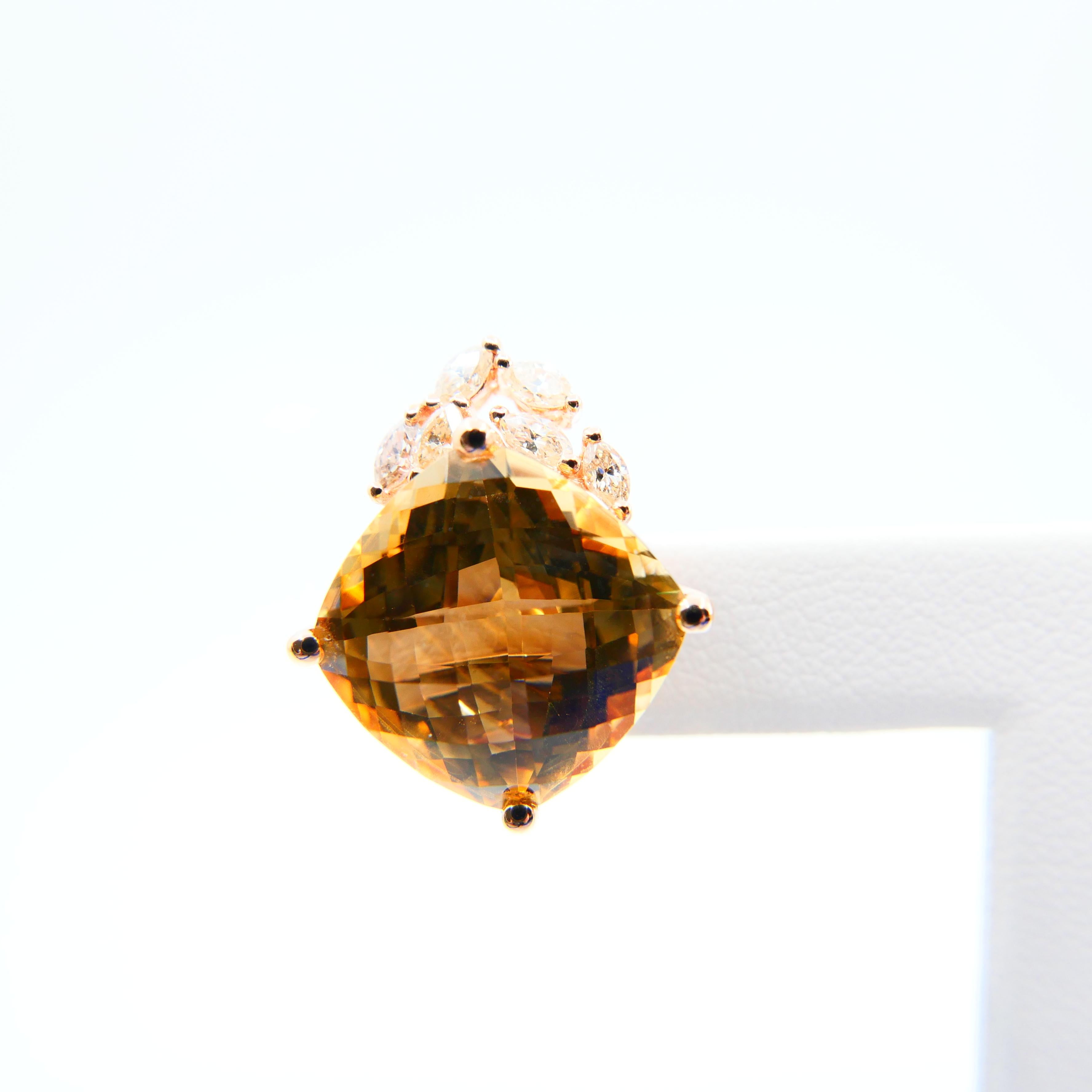 18 Karat Rose Gold Faceted Citrine 13.19 Carat and Diamond Stud Earrings For Sale 5