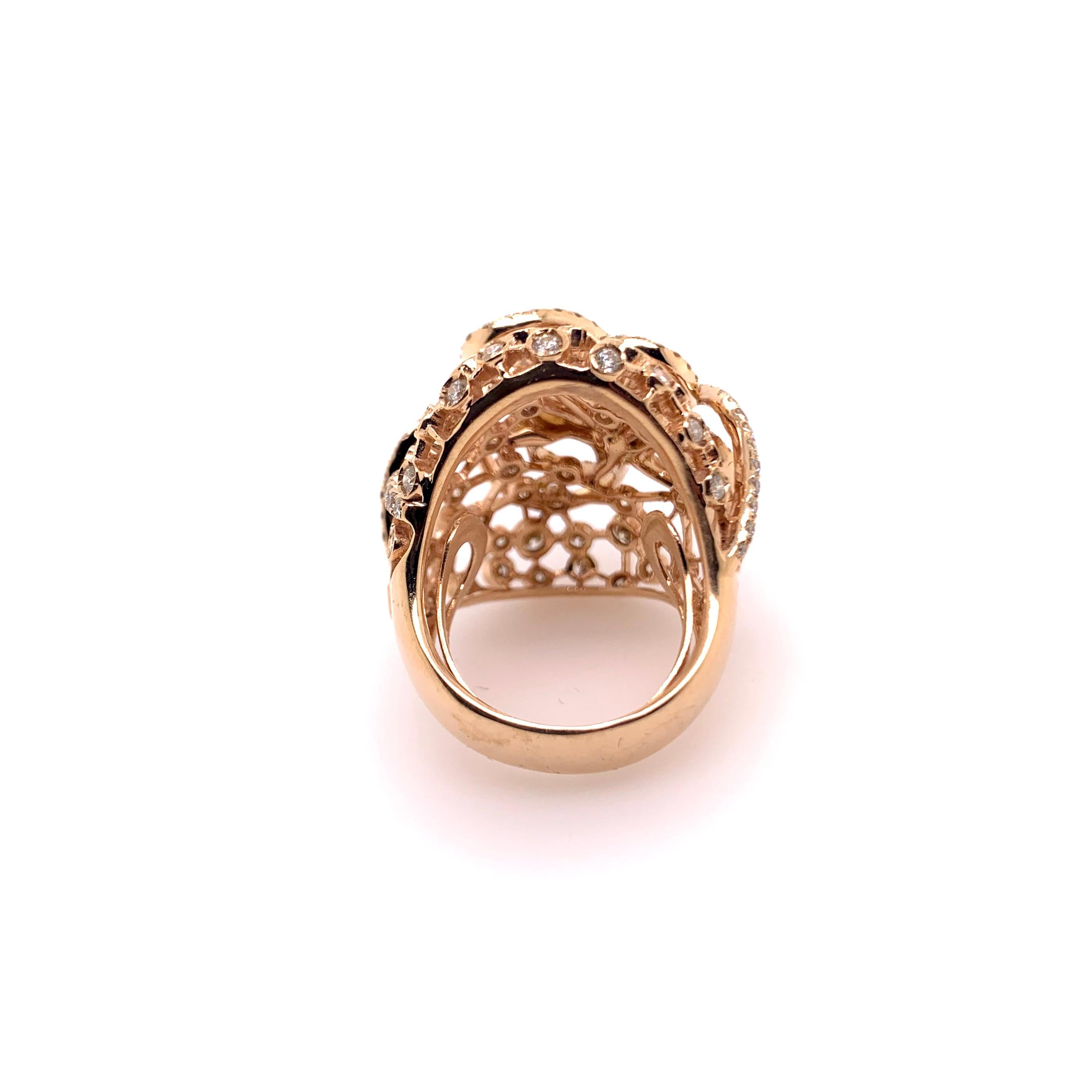 Contemporary 18k Rose Gold Fancy Cocktail Dome Ring For Sale