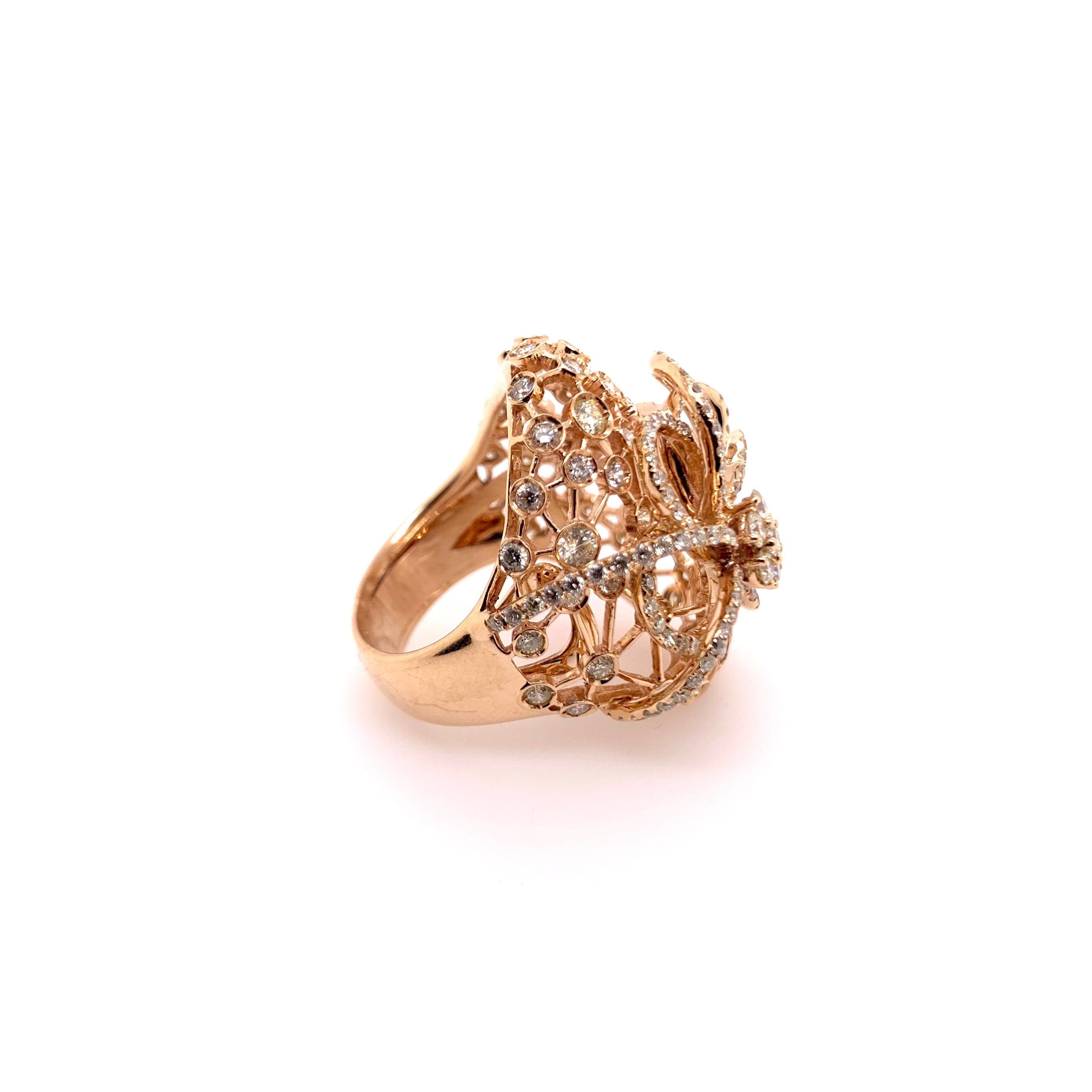 Round Cut 18k Rose Gold Fancy Cocktail Dome Ring For Sale