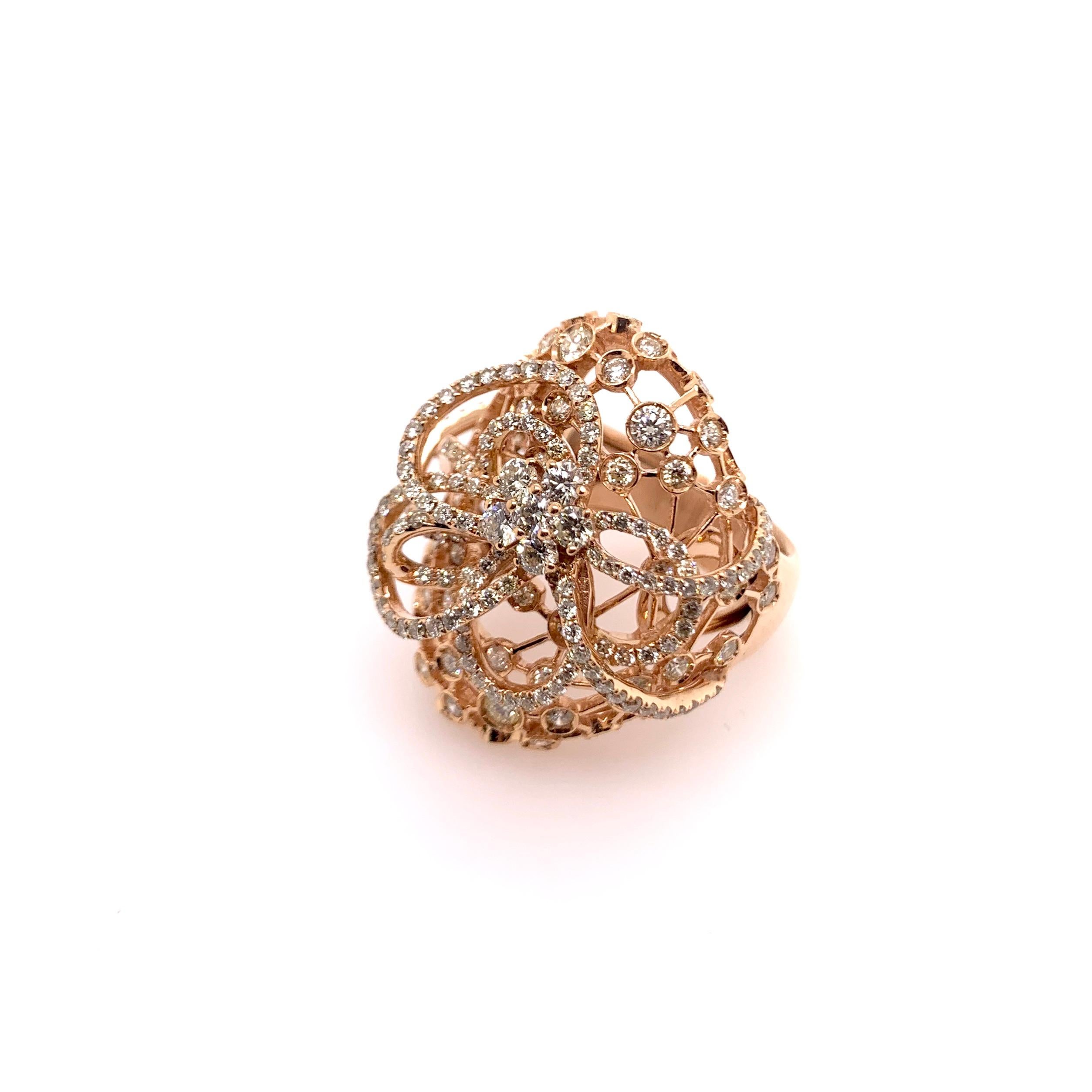 Women's or Men's 18k Rose Gold Fancy Cocktail Dome Ring For Sale