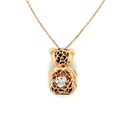 18k Rose Gold Fancy Diamond Citrine Bear Pendant Necklace