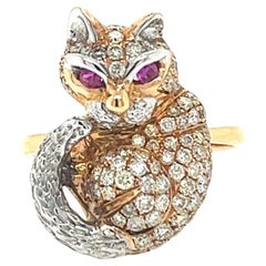 Anillo Zorro de Diamantes Fantasía de Oro Rosa de 18 K con Rubíes