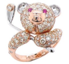 Anello con orso in oro rosa 18 carati con diamanti fantasia